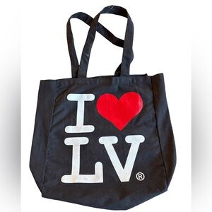 Black Canvas Tote Bag with Red Heart Design I Love Las Vegas